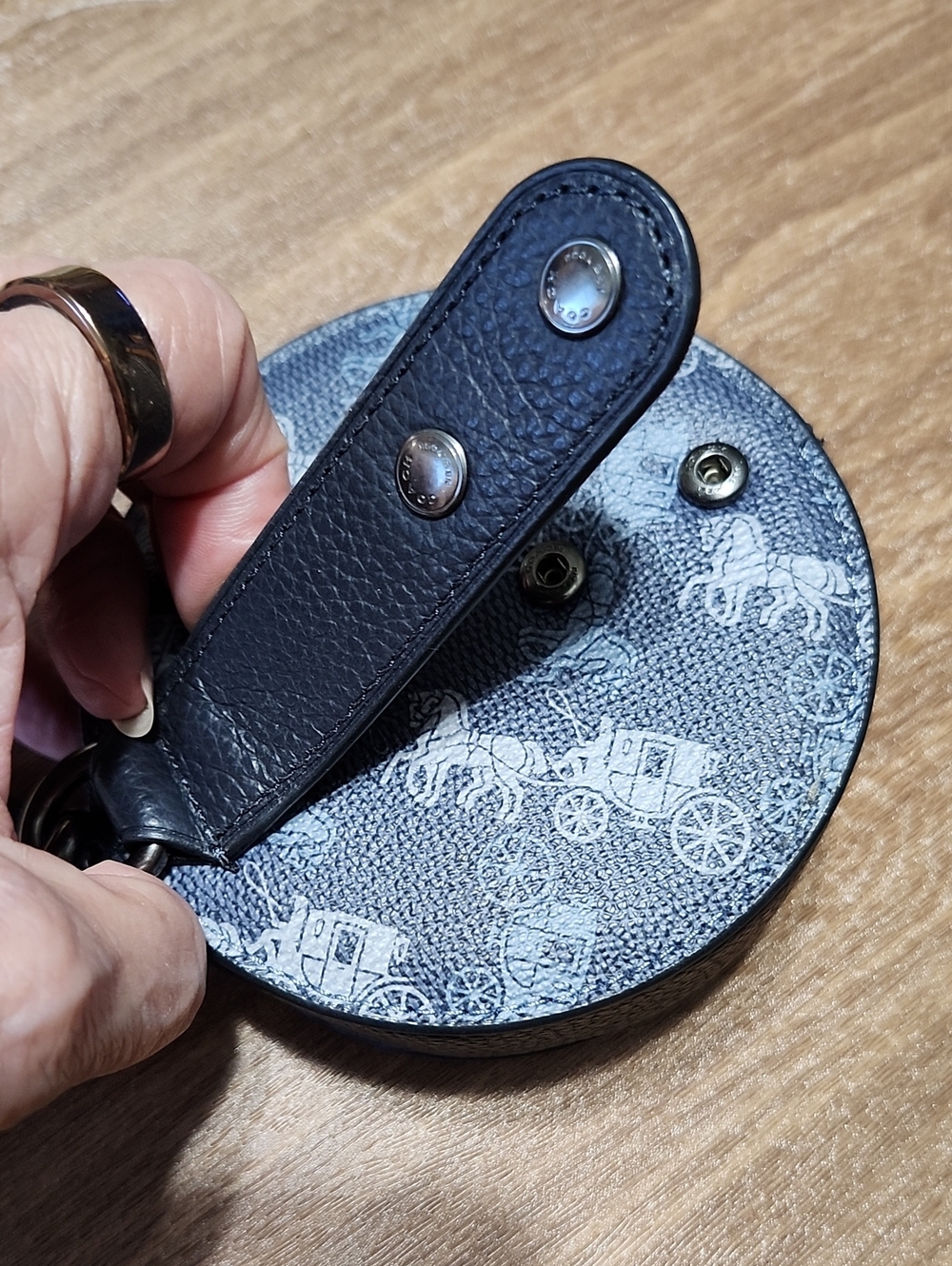Coach Navy Hybrid Round Leather Case with Blue Carriage Print -- NWOT - Picture 5 of 5